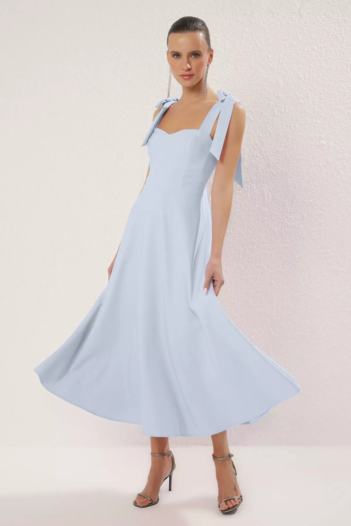 Light Blue A Cut Strap Fastening Detailed Midi Elegant Evening Dresses Evening Graduation Dress