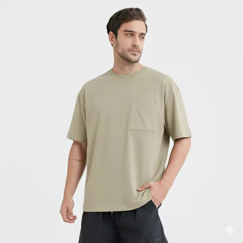 CELCIUS Kaos Pocket Oversize Lengan Pendek LIN001638C Khaki