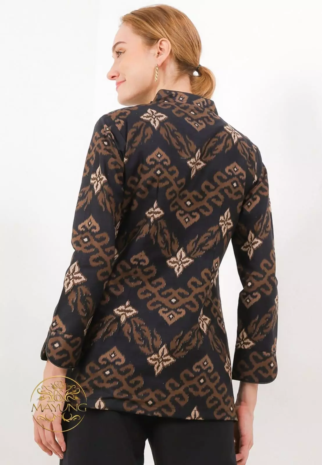 Blouse Batik Songket Coklat Premium Slimfit Elegant