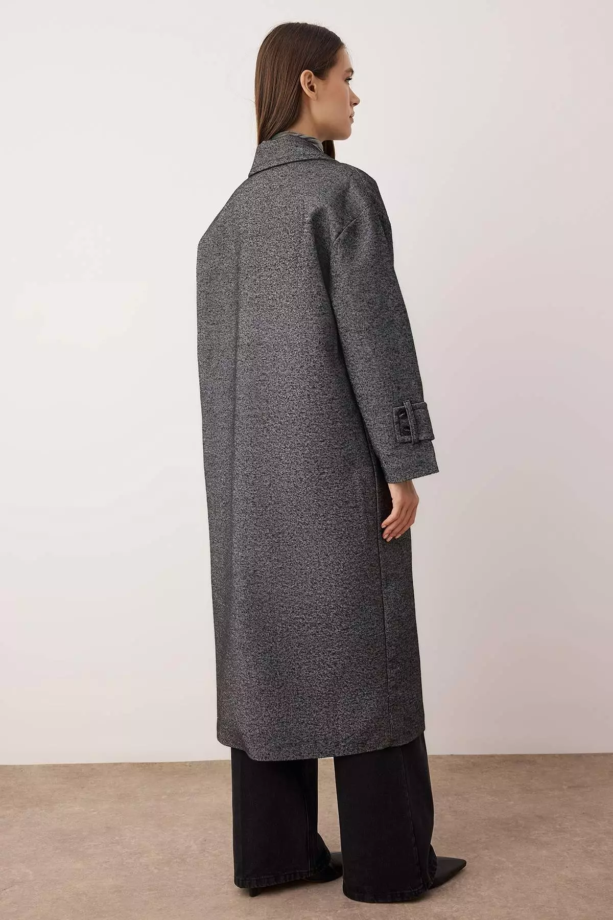 Dark Gray Double-Breasted Oversize Long Coat