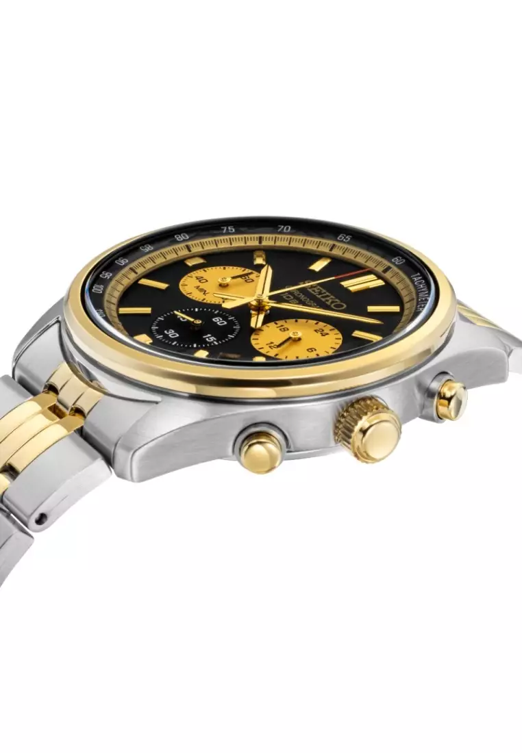 Seiko Gent Conceptual Chronograph Black Dial Two-Tone Stainless Steel Band Quartz Watch SSB430P1