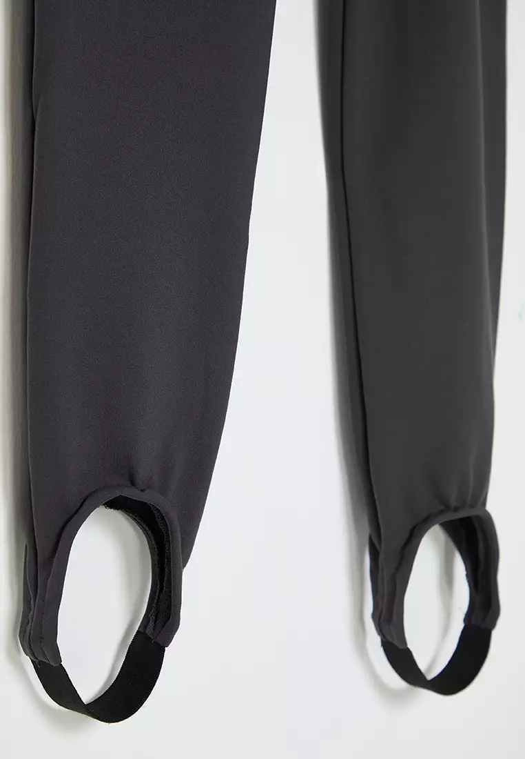 Dark Anthracite Brushed Soft Fabric Füzo Full Length Yoga Knitted Sports Leggings THMAW25TY00009