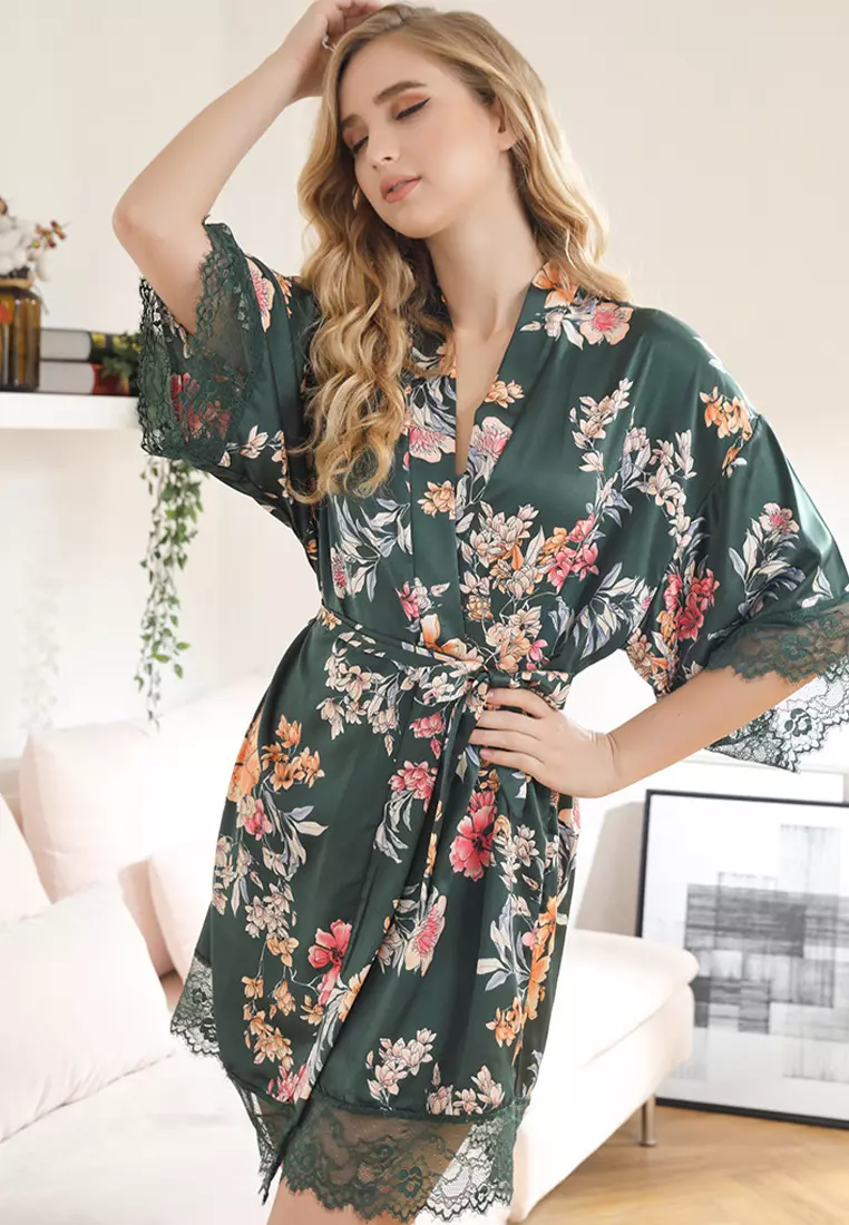Buy LYCKA LCB8049-Lady One Piece Casual Robe Nightwear-Green