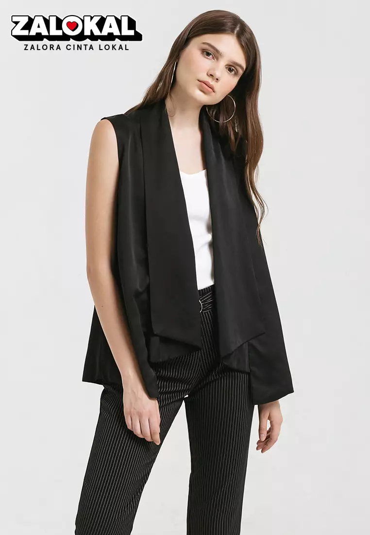 Jual Cloth Inc Waterfall Vest in Black Original 2024 ZALORA