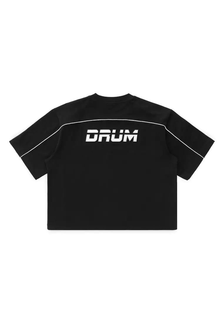 DRUM S. Classic Reflective Logo Oversized Boxy Tee- Black