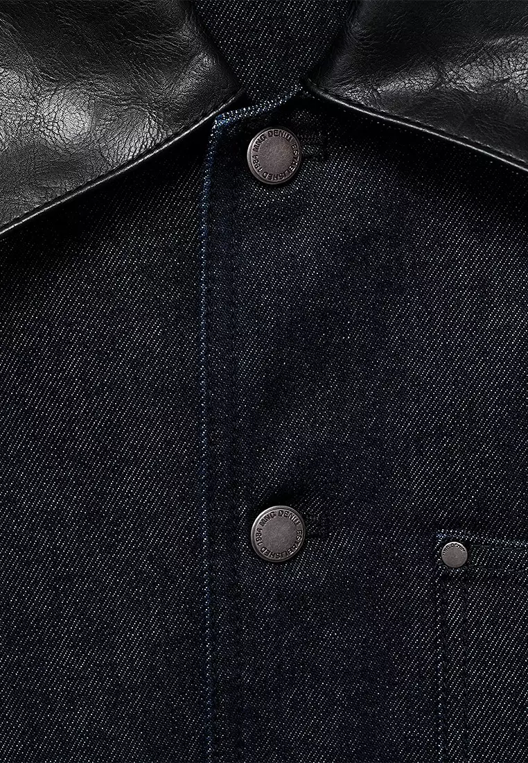Denim Jacket With Leather-Effect Collar