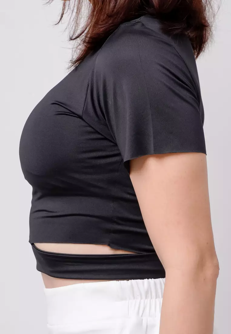 LTE17 TDLA CRWH Crop Short Sleeve Kaos Casual Wanita Polos Black