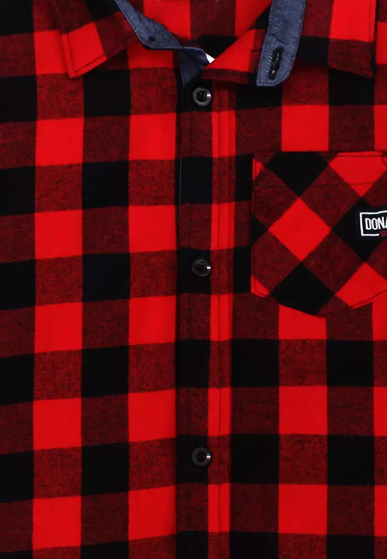 Shirt/ Kemeja Lengan Panjang Red Black/ Donald Duck Label Basic