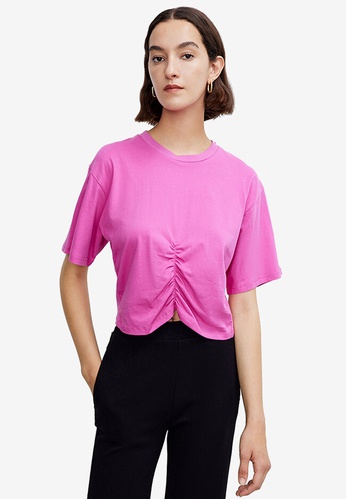 Urban Revivo pink Ruched Detail T-Shirt E3FD1AA1A48A80GS_1