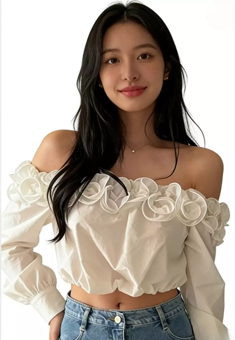 Off-Shoulder Ruffle Blouse CA26031937W