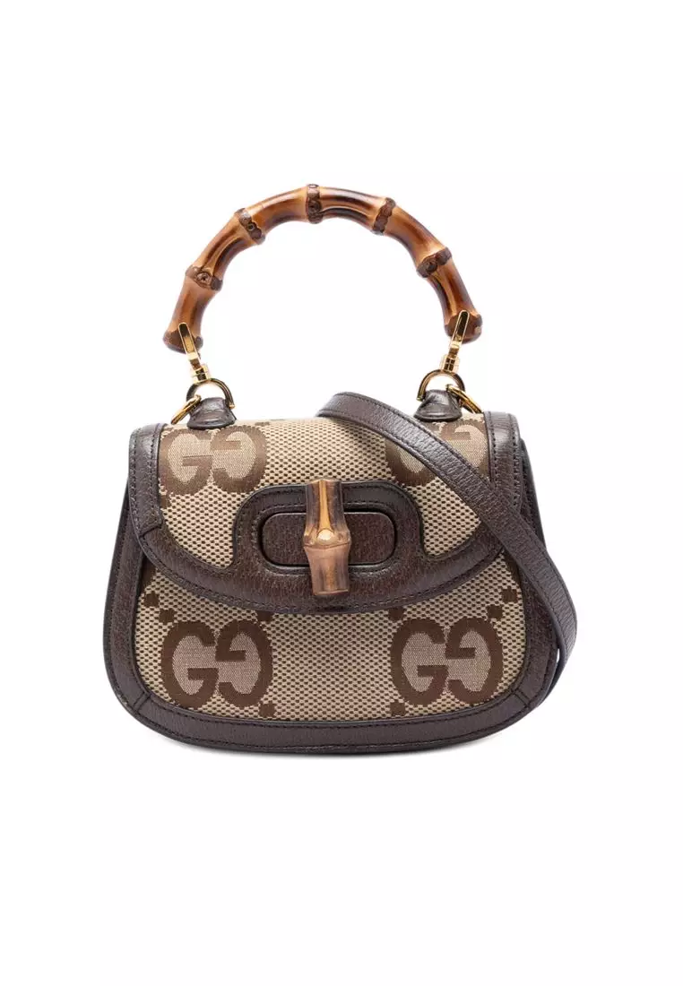 Pre-Loved Gucci Mini Jumbo Gg Canvas 1947 Bamboo Top Handle Bag