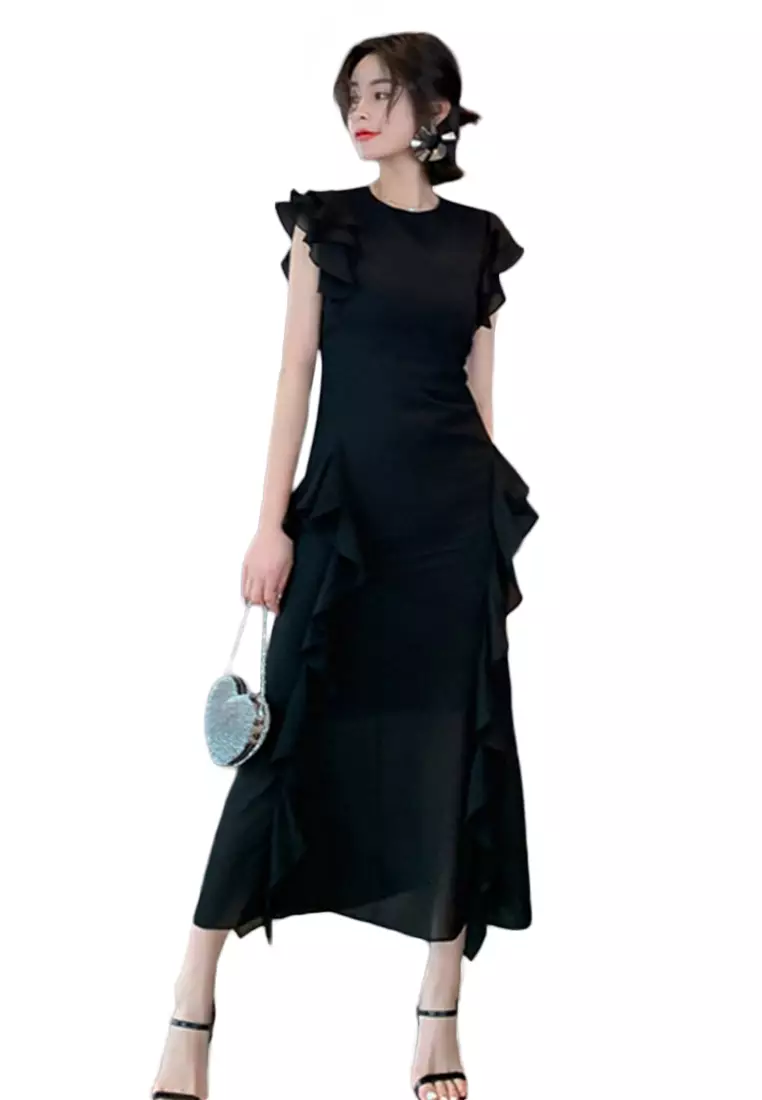 Sunnydaysweety Korean Style Chiffon Slim Long Fishtail One