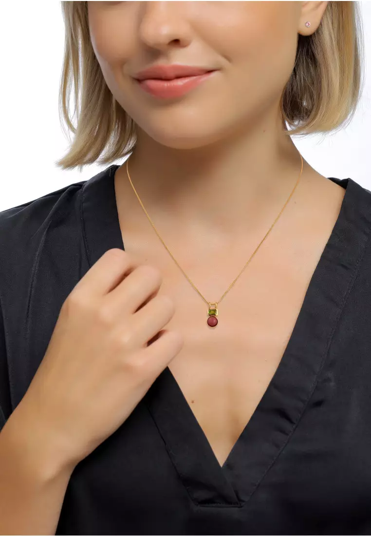 Kalung Perhiasan Perak 925 Wanita Square Pendant Peridot Gold Plated