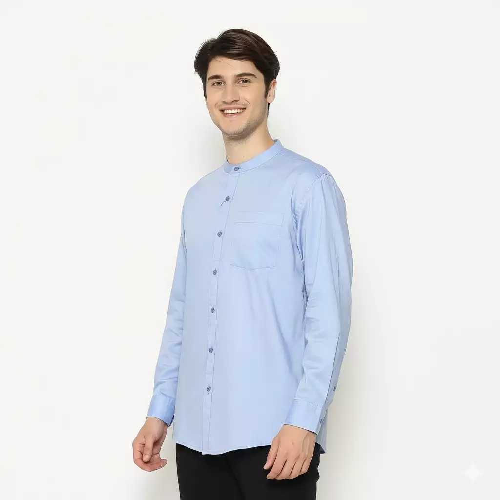 Lawell Baju Koko Pria Lengan Panjang Slim Fit Warna Light Blue – LAQKFLKKQO201QCTNQNM