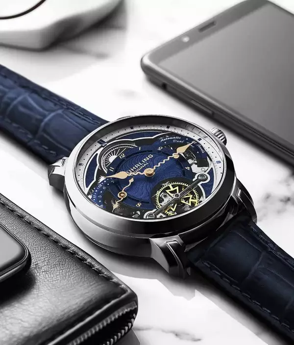 Jam Tangan Pria Automatic Analog Stuhrling Celestial 1017-03 Dual Time Skeleton