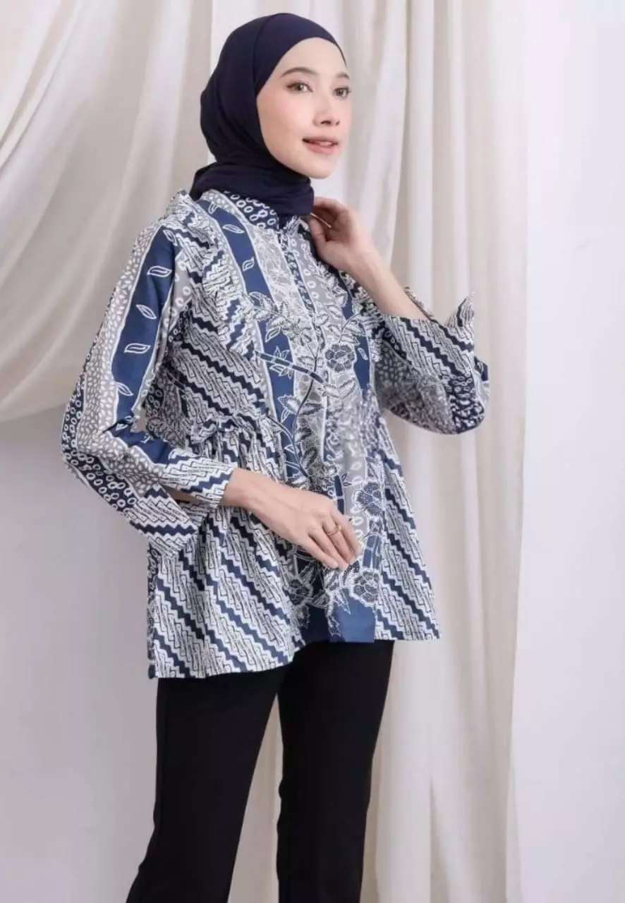 Blouse Batik Fellinda Navy Premium Elegant B.K