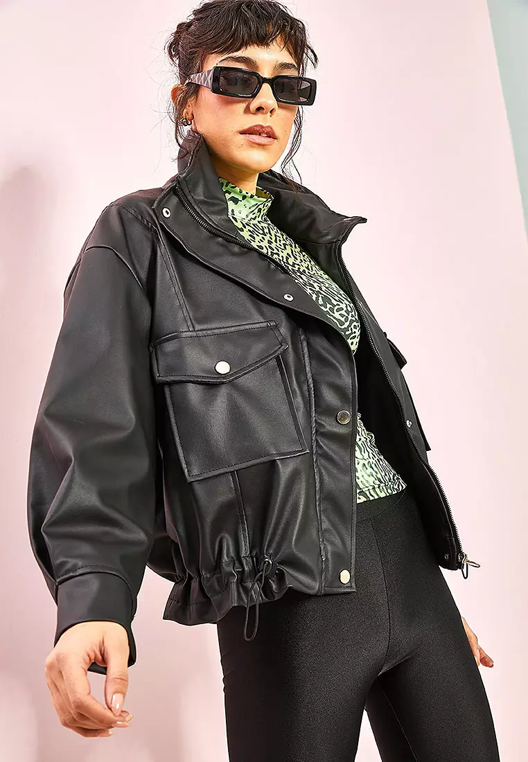 Leather Jacket with Large Pockets