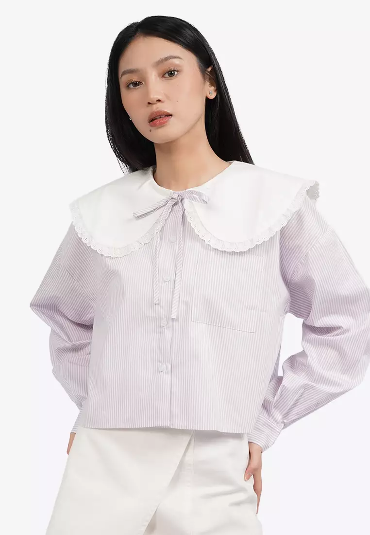 Stripe Blouse with Peterpan Collar