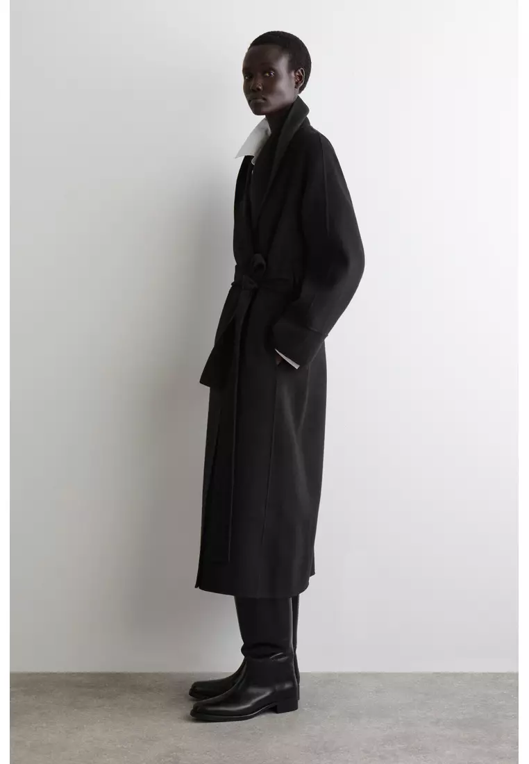 BELTED DOUBLE-FACED WOOL LONG COAT