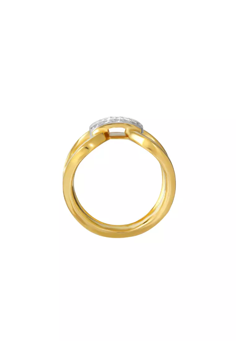 TOMEI Dual-Tone X-Shaped Ring, Yellow Gold 916
