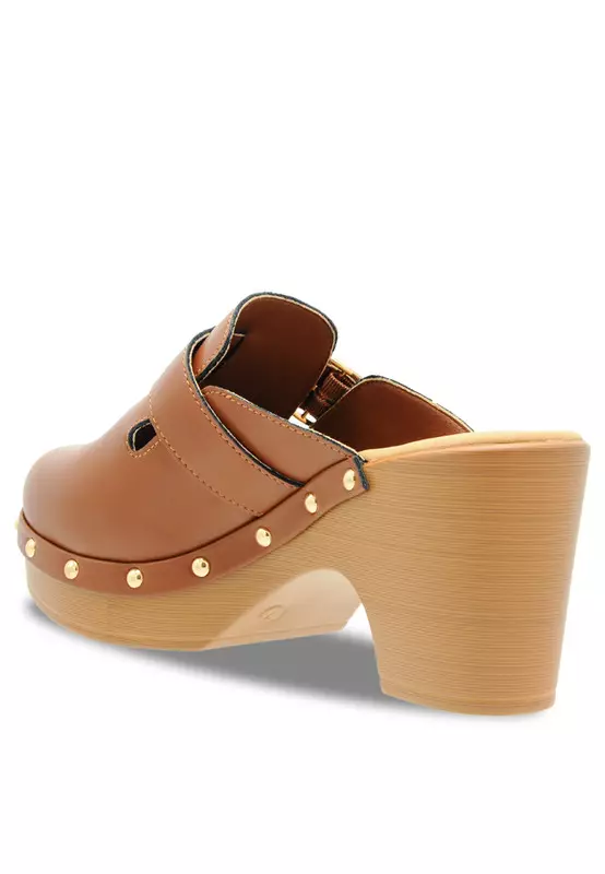 Solid Tone Wooden Casual Heels