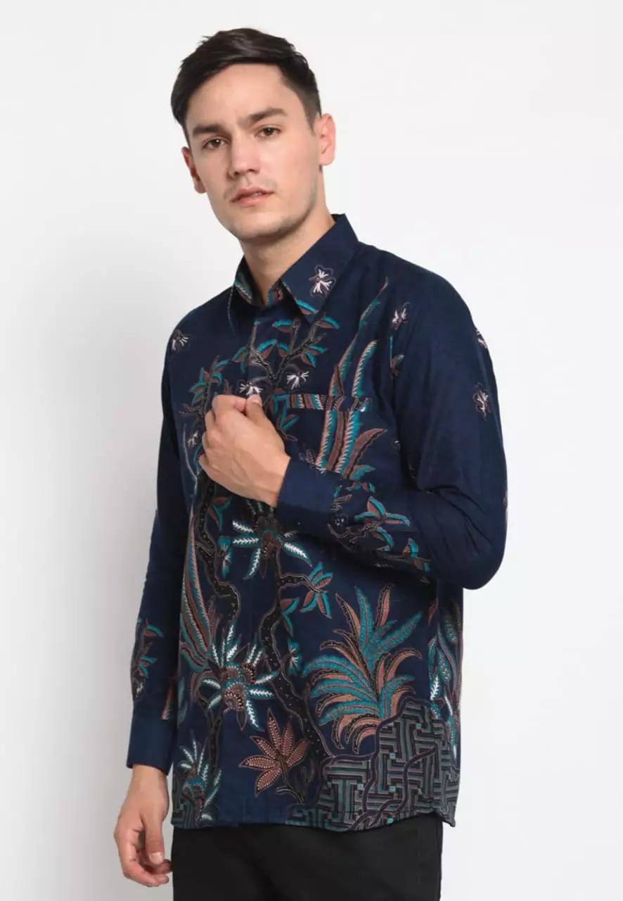 Kemeja Batik Pria Premium Slimfit Elegant Modern Lengan Panjang Jayadrata Navy