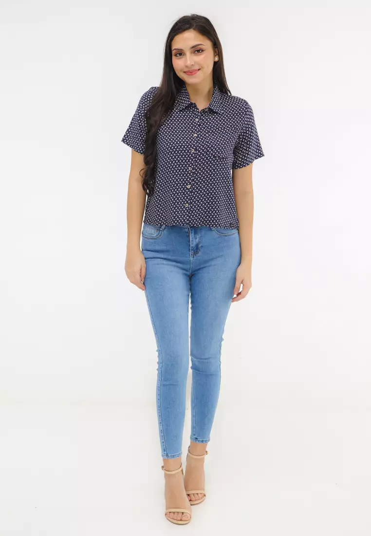 Woven Printed Rayon Short Sleeves Blouse