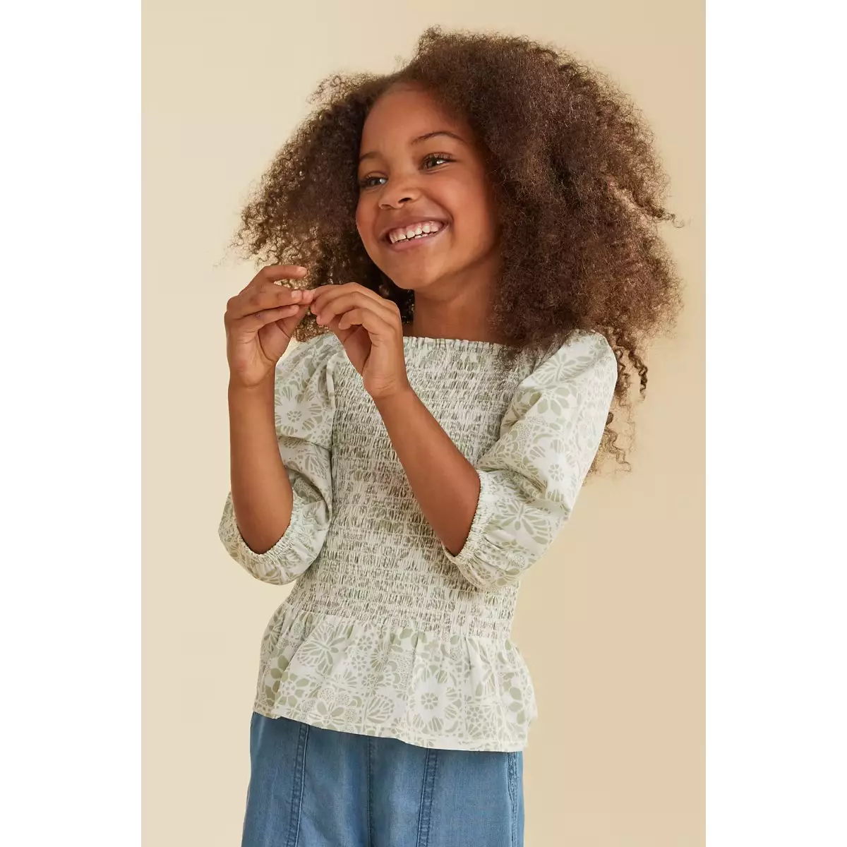 Mothercare Green Floral Shirred Blouse - Blus Atasan Anak Perempuan (Hijau)