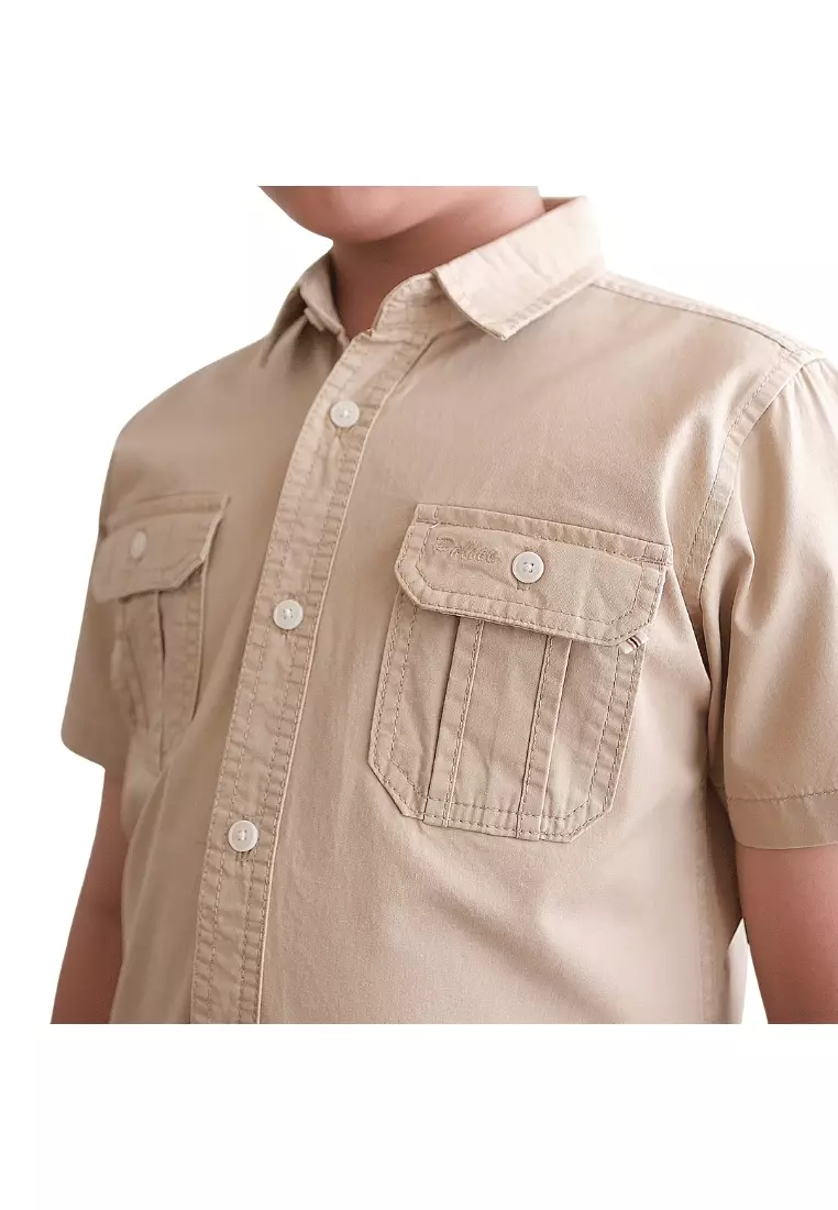 POLICE Kemeja Polos Cotton Kantong Dua Anak Laki Laki