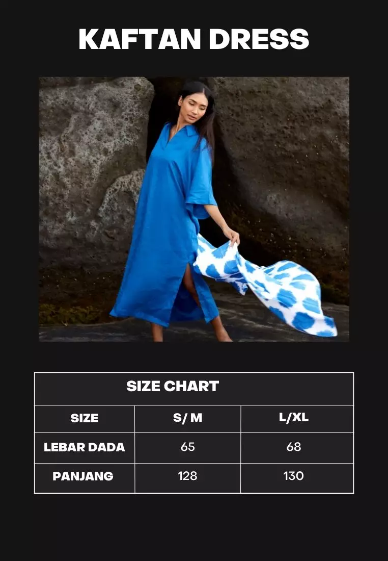 Sharjah Dress Kaftan Linen Wanita Biru | Linen Kaftan Dress Women Blue
