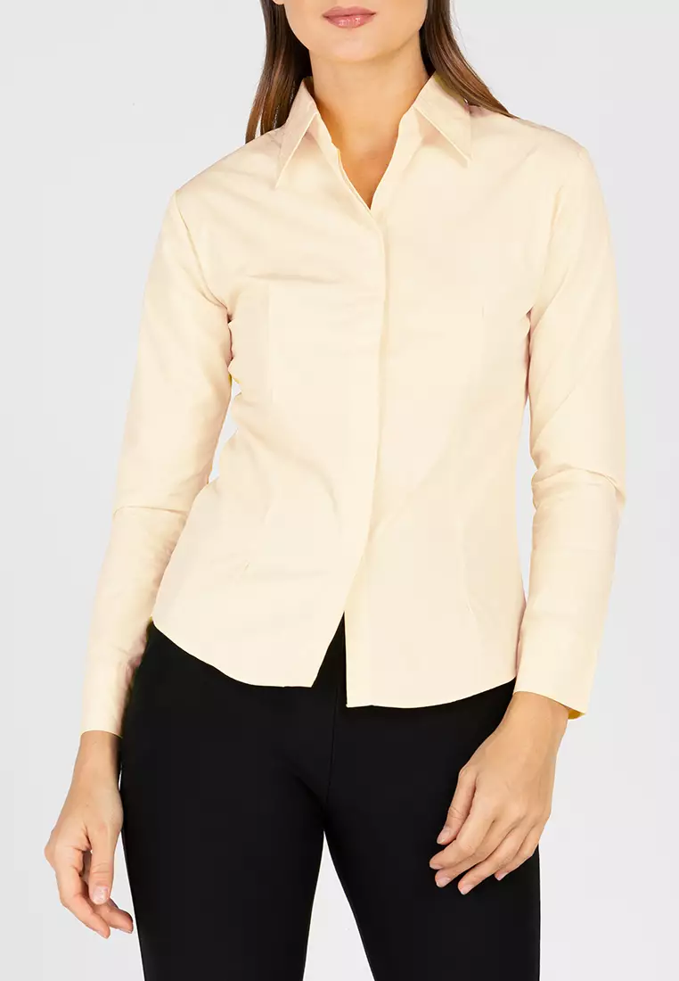 Della Pinstripe Long Sleeve Office Blouse