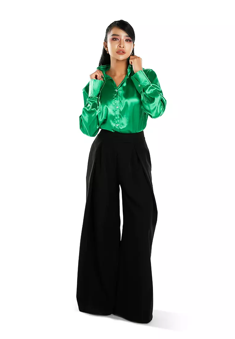 High Waist Wide Leg Trousers in Black