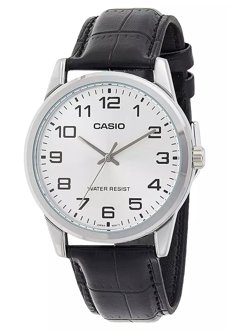 Casio - Jam Tangan Pria - Silver - Black Leather Strap - MTP-V001L-7B