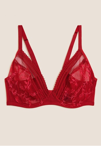 MARKS & SPENCER red M&S Archive Embroidery Underwired Plunge Bra 31C88USD8294FAGS_1