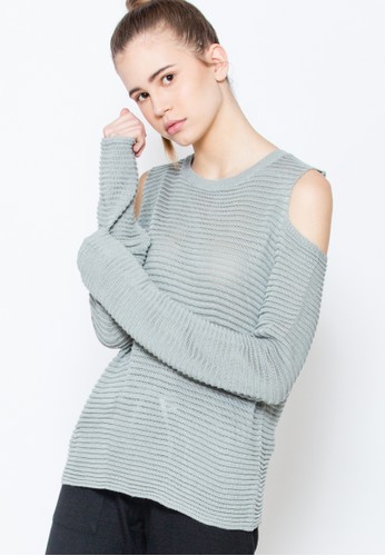 Cold Shoulder Textured Sweater I-SWGFCT117D004