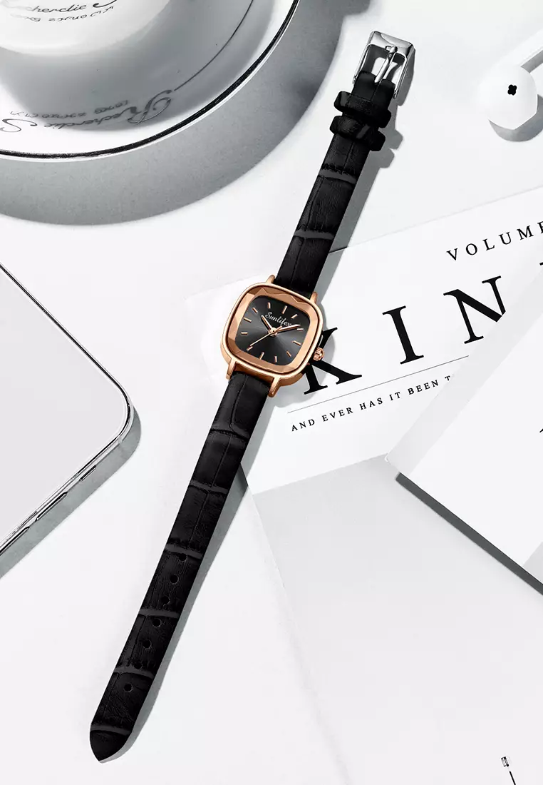 Jam Tangan Wanita 8003 Kuarsa Santai Anggun Jam Wanita Kecil Tali Kulit Jam Tangan Cewek black