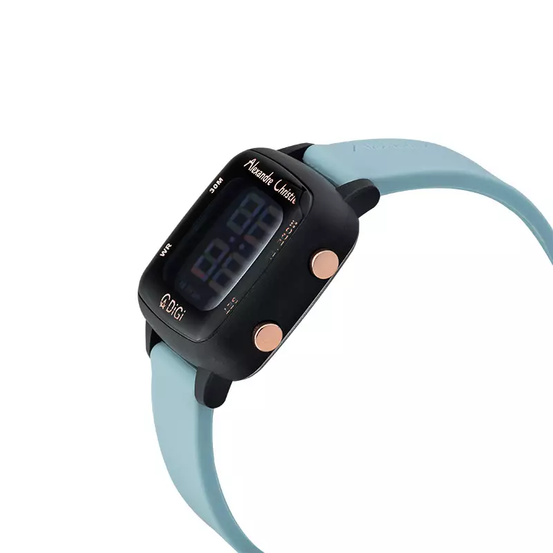 Jam Tangan Wanita Alexandre Christie Digi AC 9369 LH RIPBABU Ladies Black Digital Dial Blue Rubber Strap