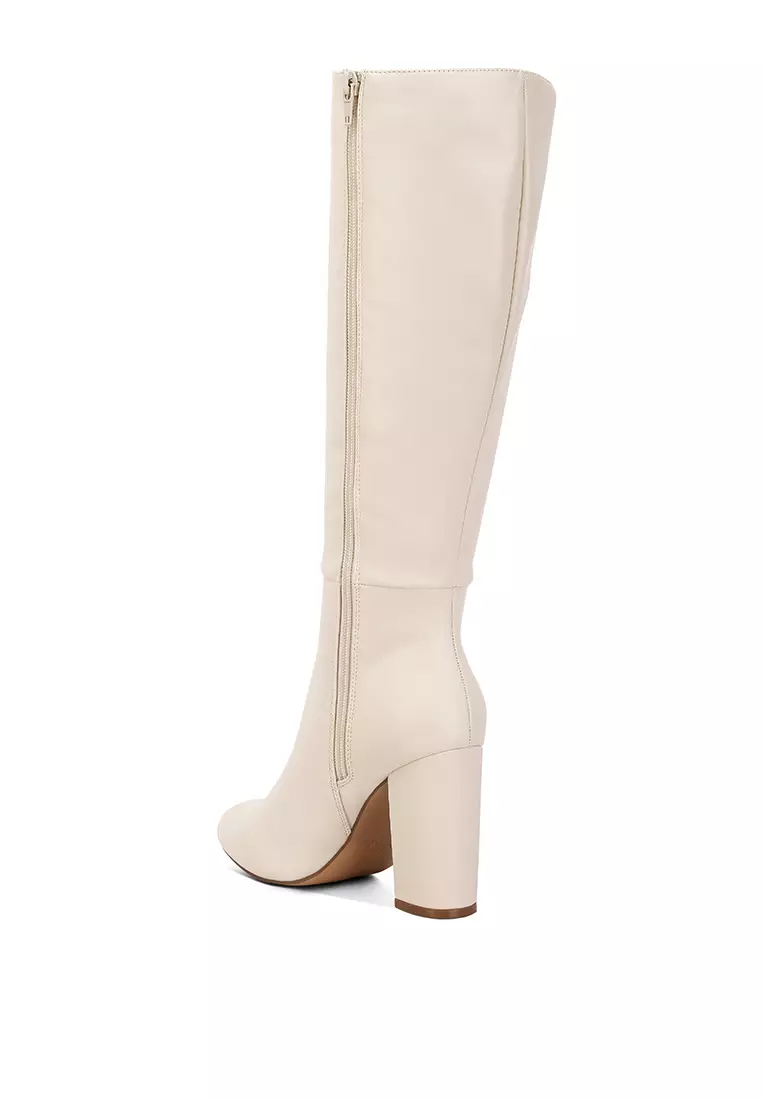 Cream calf length top boots