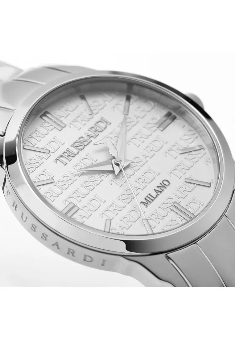 【2 Years Warranty】Trussardi T-Bent 32mm White Silver Dial Ladies Quartz Watch R2453141509