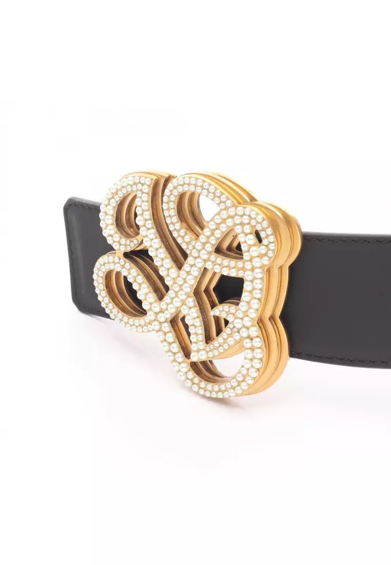 Pre-Loved Louis Vuitton LV Dynasty 40MM reversible belt leather black Brown gold hardware