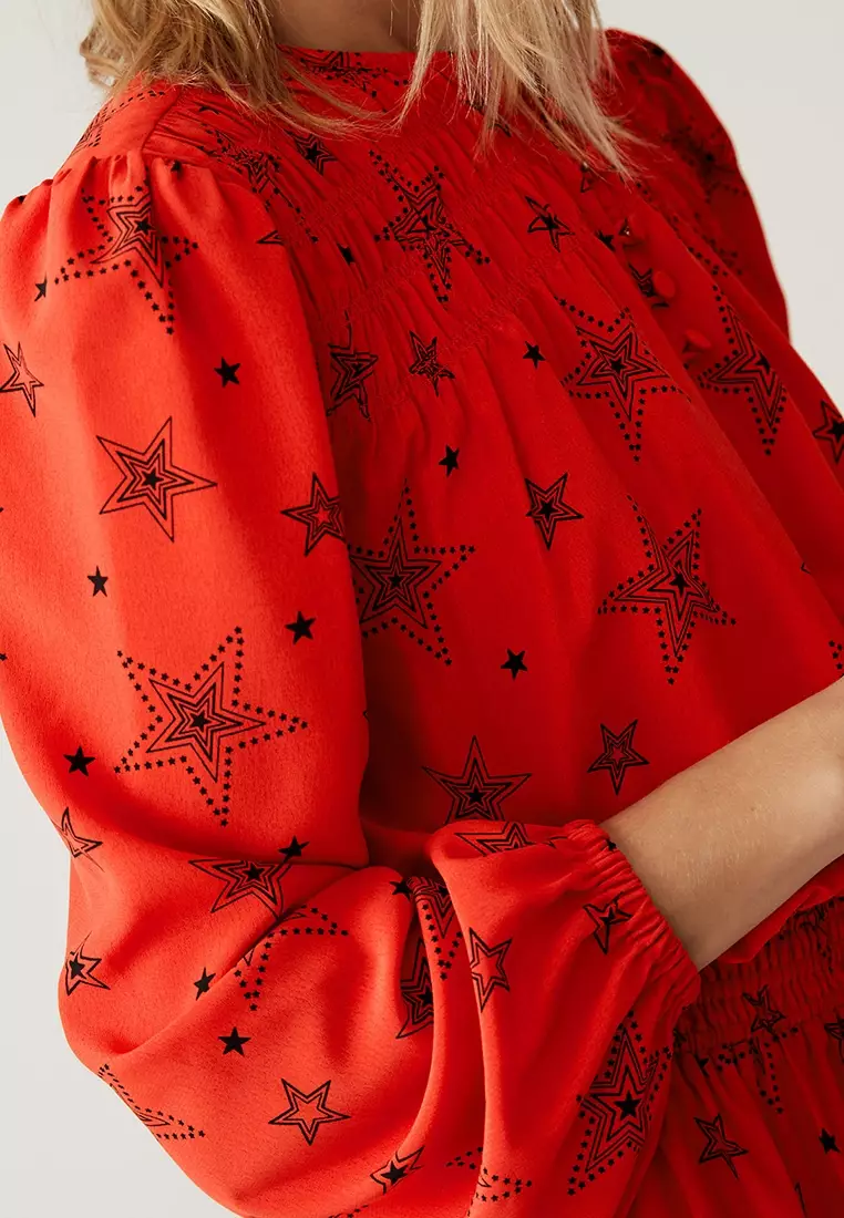 Star Print Midi Waisted Dress