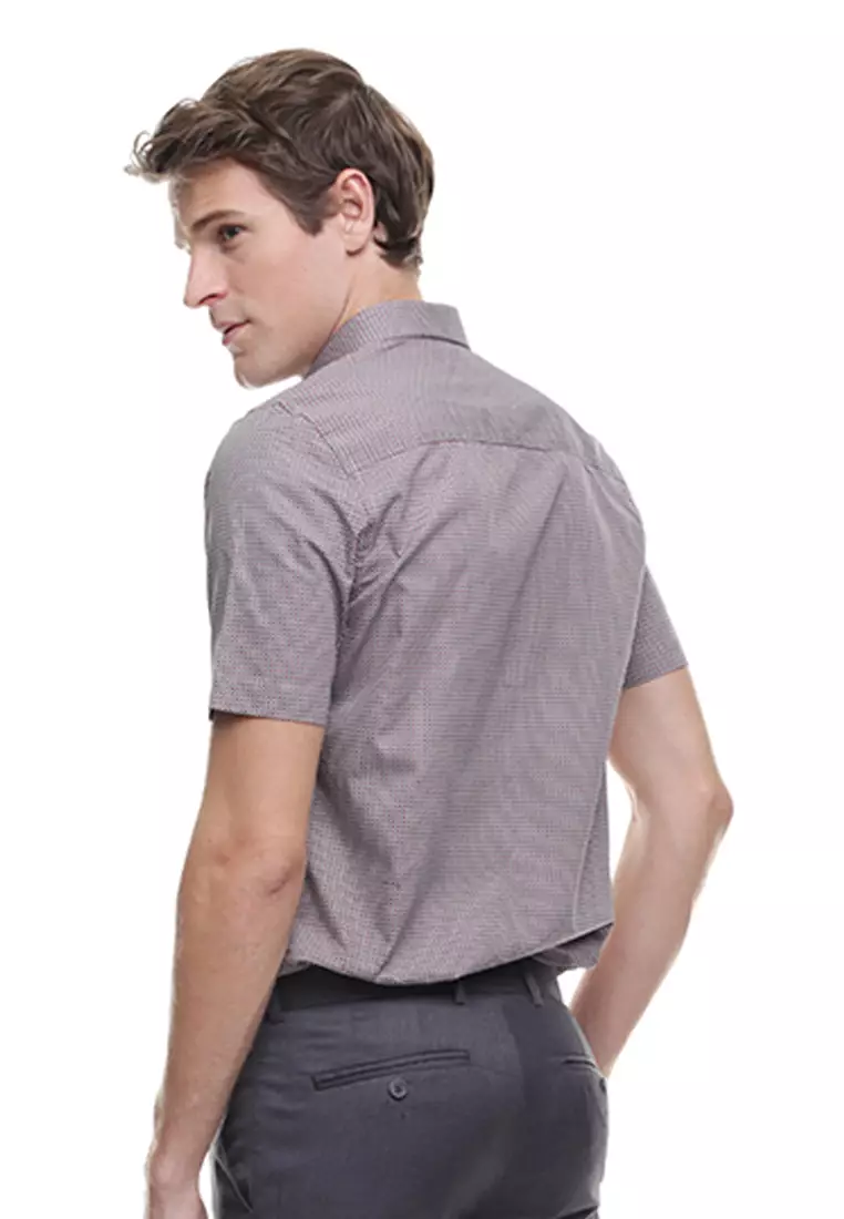 Johnwin - Slim Fit - kemeja Formal - Lengan Pendek - Abu