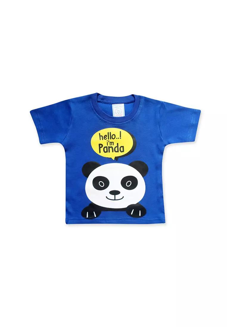 Skabe Pakaian Bayi Anak Laki Laki Baju Atasan Oblong Lengan Pendek Motif Hello Panda Setelan Celana Jeans All Size Baby Warna Tua Usia 6 Bulan Hingga 12 Bulan 3018