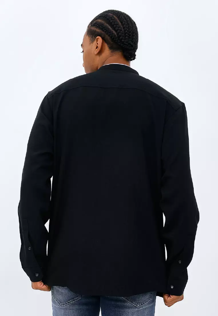 EMBA DENIM - Naraya One Kemeja Koko Pria Lengan Panjang Polos Regular Fit Material Katun  Hitam