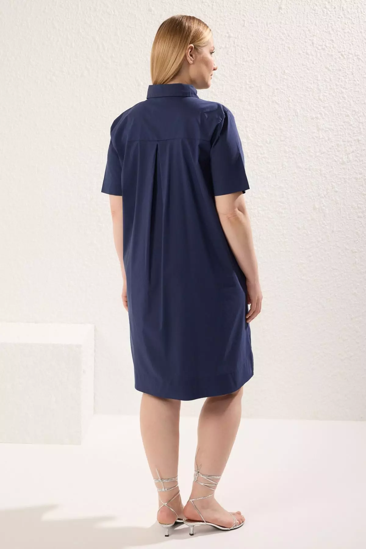 Short Sleeve Summer Hidden Placket Weaving Plus Size Shirt Dress