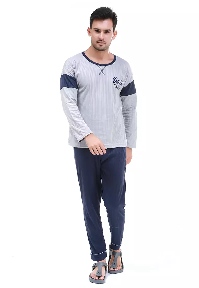 Klicin Setelan Baju Tidur Piyama Pria Good Night One Set Sleepwear Pajamas Material Fabric ORIGINAL - Grey