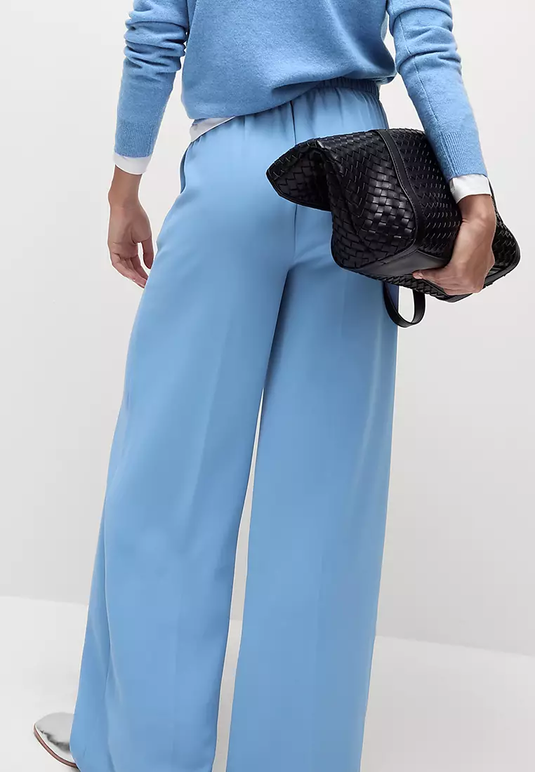 Crepe Elasticated Waist Wide Leg Trousers