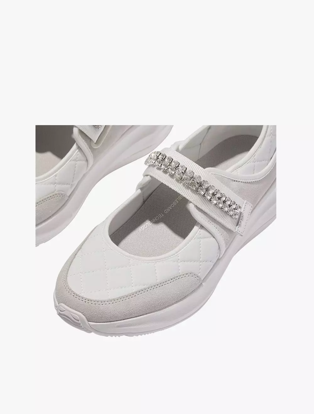 Fitflop F-Mode Flow Crystal-Strap Quilted Mary Janes - Urban White