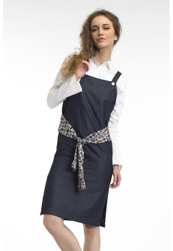 Overall dress denim with sleeve tie application