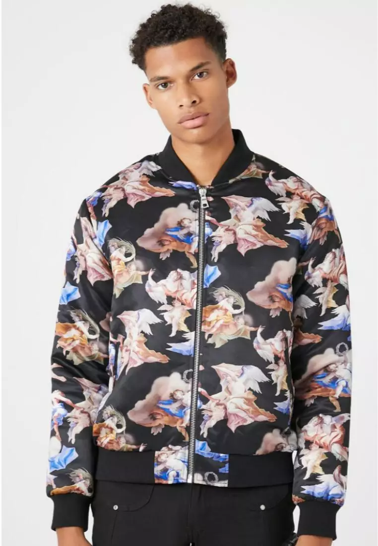 Buy FOREVER 21 Satin Angel Print Bomber Jacket 2024 Online